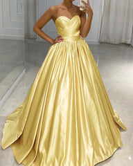Ruched Sweetheart Ball Gown Dresses Satin Floor Length