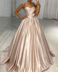 Ruched Sweetheart Ball Gown Dresses Satin Floor Length