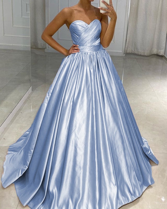Ruched Sweetheart Ball Gown Dresses Satin Floor Length