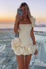 Ruffled Short Party Dress One Shoulder Green Homecoming Dress TN444