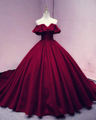 Ruffles Shoulder Wedding Dresses Satin Ball Gown