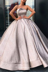 Ruffles Strapless Sequined Satin Ball Gown Princess Dresses, CW0314