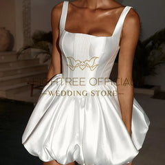 Eightree Simple Mini Wedding Dresses Sleeveless Satin Bow Gowns