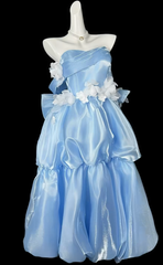 Fairy Blue Prom Dress Saitn Strapless A-Line Evening Dress S1053
