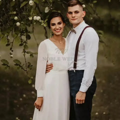 Wedding Dress V-neck Chiffon Boho A-LINE Floor-Length Dress