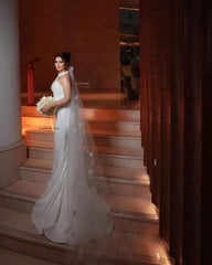 Elegant Halter Thick Satin Mermaid Wedding Dresses Sweep Train Custom Made