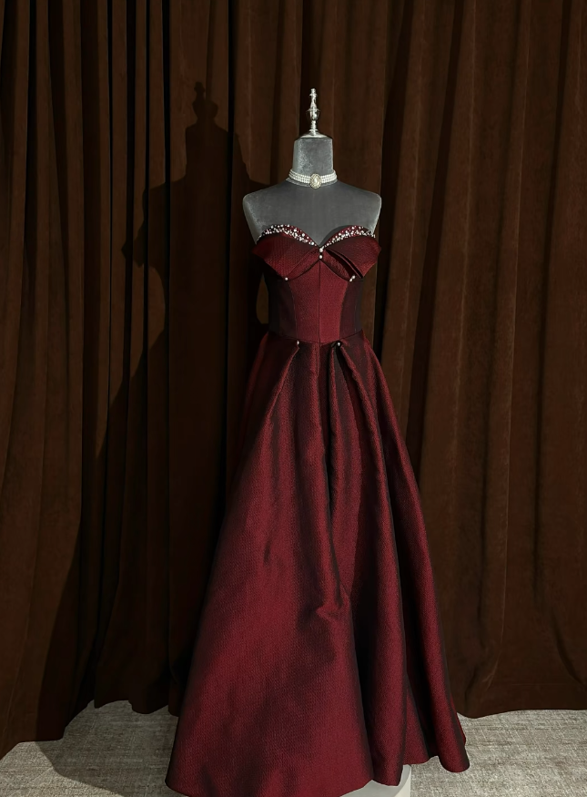 Elegant Red Prom Dress Satin Sweetheart A-Line Evening Dress S1060