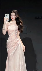 Elegant Pink Prom Dress Satin Strapless Sheath Evening Dress S1067