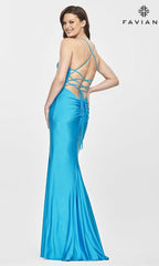 Faviana Bright Long Prom Dress with Lace-Up Back