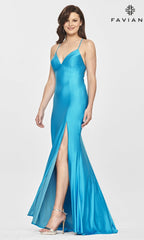 Faviana Bright Long Prom Dress with Lace-Up Back