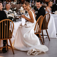 Customized Mermaid Satin Wedding Dress Backless Side Slit Boho Bridal Gown