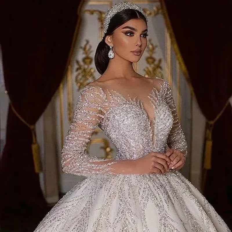 On Zhu Customized Gown Wedding Dresses O-Neck Beading Bridal Gown