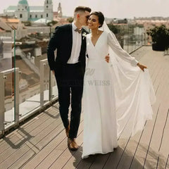 Wedding Dress V-neck Chiffon Boho A-LINE Floor-Length Dress