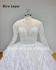 Classic Wedding Dresses with Long Sleeve Backless Beading Lace Gowns