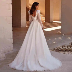 Boho Sweetheart Backless Wedding Dress Women Long Sleeve Tulle A-Line Bridal Gown