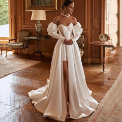 Elegant A-Line Wedding Dresses with Sweetheart Neckline and High Split