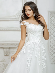 Short Wedding Dresses White For Women Cap Sleeve Lace Appliques Boho Bridal Gown