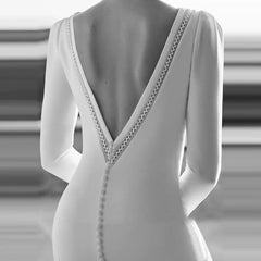 Classic Mermaid Wedding Dresses Women's Sexy Backless Bridal Gown Elegant Long Sleeve Muslim Style