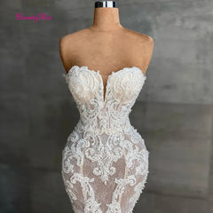 Mermaid Lace Wedding Dress Luxury Crystals Beaded Bridal Gown