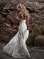 Boho Lace Mermaid Wedding Dresses With Removable Sleeve Gown