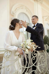 ANGELSBRIDEP Short Wedding Dresses A Line V Neck Puffy Gowns