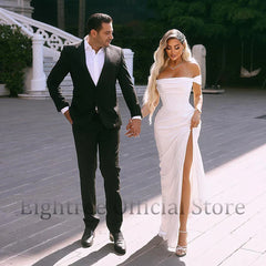 Elegant Mermaid Wedding Dresses Off The Shoulder Side Slit Boho Gown