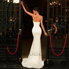 Elegant Mermaid Wedding Dresses Sexy Strapless High Split Bridal Gown
