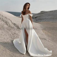 Simple Civil Wedding Dresses Off the Shoulder Sleeveless Dress