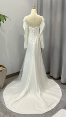 Long Sleeved Light Wedding Dress Elegant Off The Shoulder Mermaid Gown