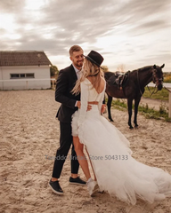 Customized Two-Piece Bohemian Jersey Wedding Dress Casual Bridal Dress