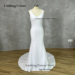 Sexy Mermaid Wedding Dress V-Neck Open Back Beach Gown