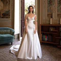 Gorgeous Country Mermaid Wedding Dress Cap Sleeves Lace Appliques