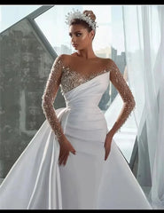 Custom Sparkly Beads Mermaid Wedding Dresses with Attachable Train