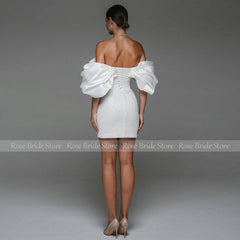 Short Wedding Dress for Bride Off the Shoulder Mini Gown Sheath Backless Glitter Bridal Dress