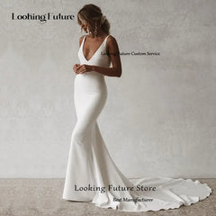 Sexy Mermaid Wedding Dress V-Neck Open Back Beach Gown