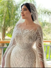 Long Sleeve Wedding Gown Beaded Mermaid Bride Dresses Luxury Sequins Wedding Dress Customzied