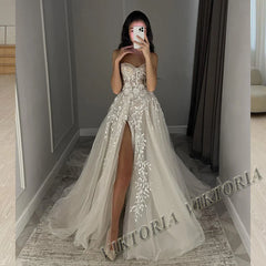 VIKTORIA Vintage Backless Wedding Dresses For Woman Spaghetti Straps Lace Appliques