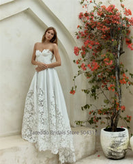 Customized Stunning Wedding Dresses See Through Bridal Gowns A Line Lace and Satin Collections