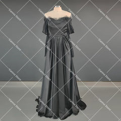 Customized Illusion Tulle Off Shoulder Lace Wedding Gowns A Line Long Sleeves Ruched Satin Bridal Dress