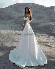 Simple Civil Wedding Dresses Off the Shoulder Sleeveless Dress