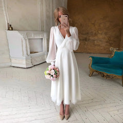 ANGELSBRIDEP Short Wedding Dresses A Line V Neck Puffy Gowns