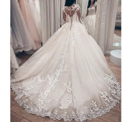 Princess Ball Gown Wedding Dress Long Sleeve Plus Size Lace Beading Bridal Gown