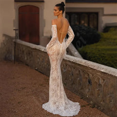Charming Mermaid Lace Wedding Dresses With Long Sleeves