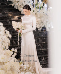 Modest Muslim Wedding Dresses For Bride High Neck Long Sleeves
