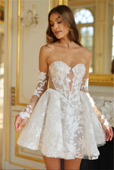 Cathy White Lace Appliques Mini Corset Wedding Dress After Party Dresses