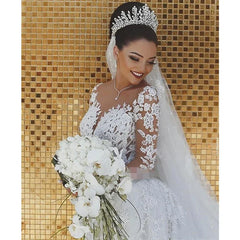 Muslim Shiny Lace Bridal Gowns Mermaid Wedding Dress Long Sleeve