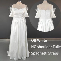 Customized Illusion Tulle Off Shoulder Lace Wedding Gowns A Line Long Sleeves Ruched Satin Bridal Dress