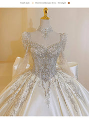 Sweet Square Collar Satin Wedding Dress Plus Size Ball Gown