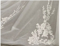 Lace Appliques Glitter Detachable Wedding Train Overskirt