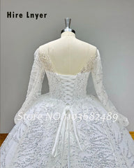 Classic Wedding Dresses with Long Sleeve Backless Beading Lace Gowns